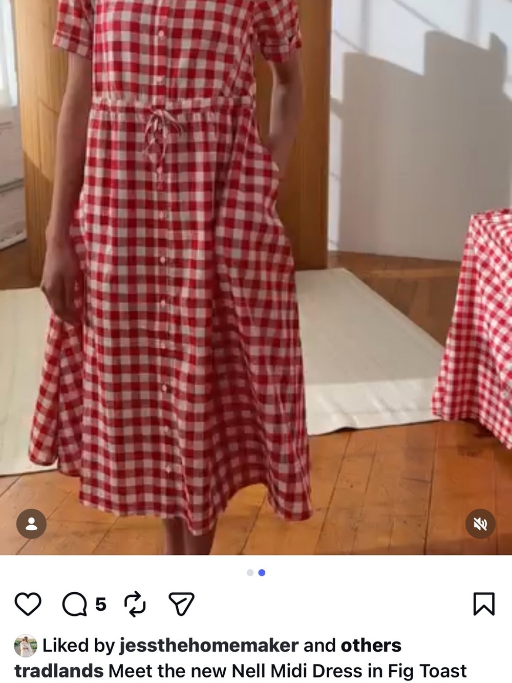 Tradlands Nell Red and White Gingham Button-Front Midi Dress - Picture 2 of 2
